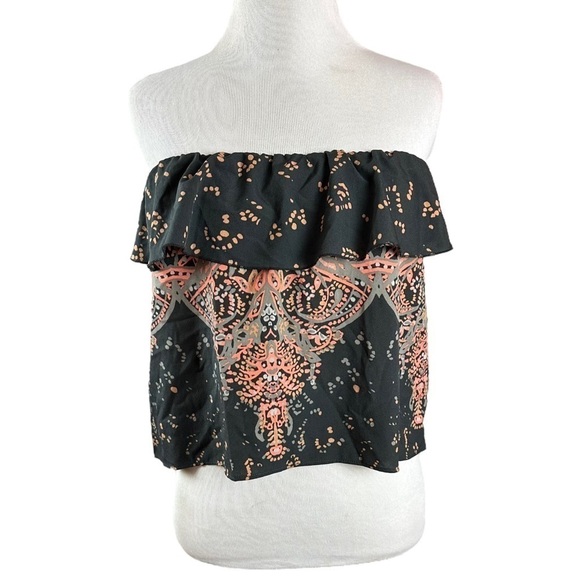 Free People Cropped Boho Flounce Ruffle Strapless Tube Top XS Black Coral Grey - Picture 5 of 14